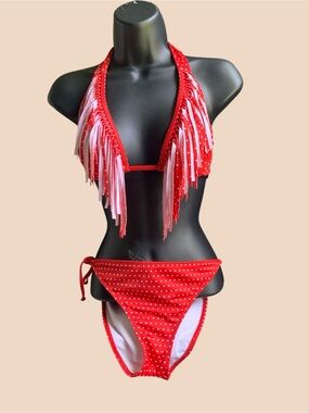 Guess Red Polka Dot Fringe Bikini